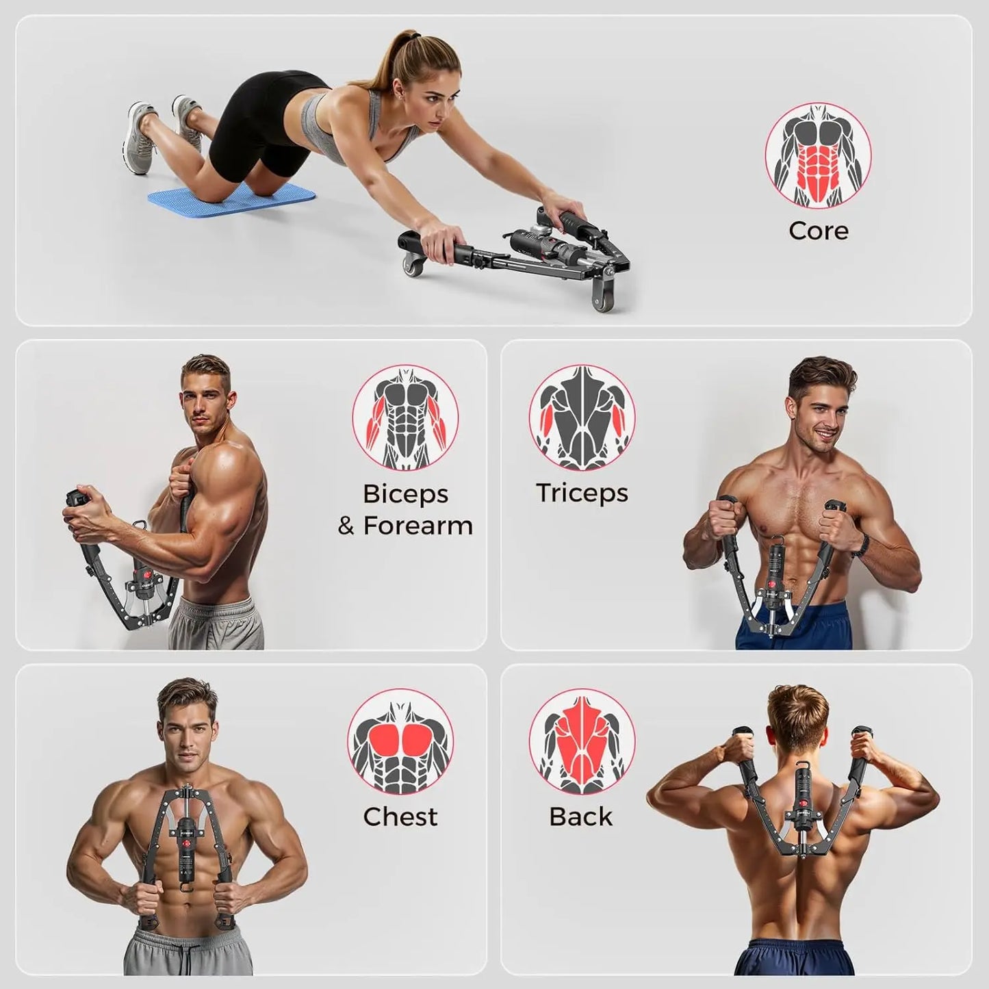 FLYBIRD 3-In-1 Hydraulic Chest Twister & Arm Trainer: Adjustable 22-440Lbs Core Trainer with Ab Roller Wheel - Home Gym Strength Training Equipment, Full Body Workout Accessory (Pad & Bag Incl.) for Men Women#Summervibes Summervibes,