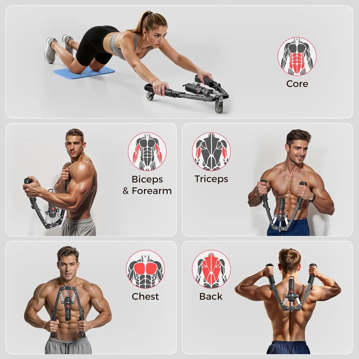 FLYBIRD 3-In-1 Hydraulic Chest Twister & Arm Trainer: Adjustable 22-440Lbs Core Trainer with Ab Roller Wheel - Home Gym Strength Training Equipment, Full Body Workout Accessory (Pad & Bag Incl.) for Men Women#Summervibes Summervibes,
