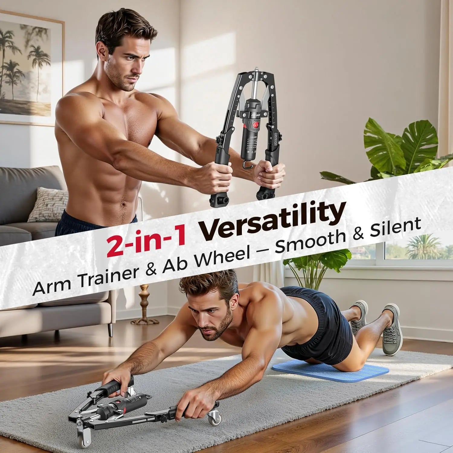 FLYBIRD 3-In-1 Hydraulic Chest Twister & Arm Trainer: Adjustable 22-440Lbs Core Trainer with Ab Roller Wheel - Home Gym Strength Training Equipment, Full Body Workout Accessory (Pad & Bag Incl.) for Men Women#Summervibes Summervibes,